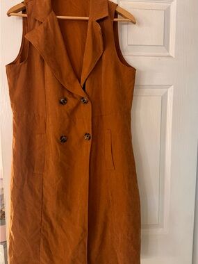 Sleeveless Double-Breasted Midi Dress in Rust